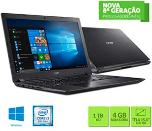 Notebook Acer Aspire A315-51-30V4 com processador Core i3 de 8ª geração