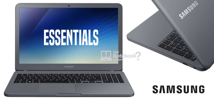 Notebook Samsung Essentials Cinza Titânio detalhe da tampa