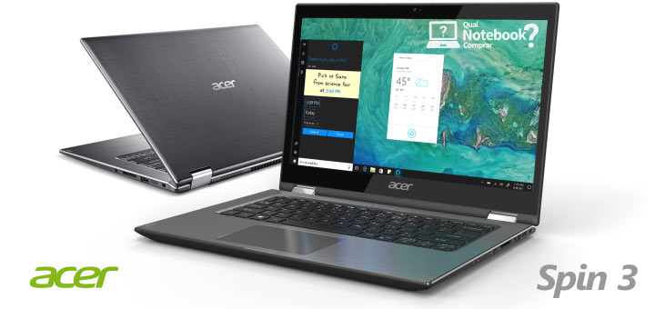 notebook com tela touch Acer Spin 3 SP314-51 abre 360