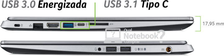 portas e conexões do Notebook Acer A515-52G Brasil 2019