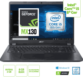 Notebook Acer Aspire 5 A515-52G-58LZCore i5-8265U 8ª 8GB RAM 1TB NVIDIA GeForce MX130