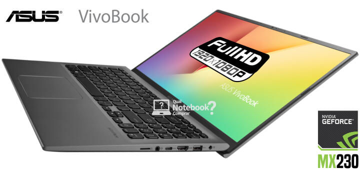Asus VivoBook de 2019 cinza tampa aberta notebook bom