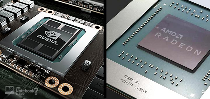 Dois chipsets de vídeo (GPU) lado a lado, Nvidia GeForce e AMD Radeon