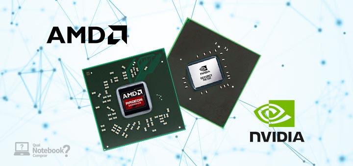 Nvidia MX130 ou Radeon 520? Qual é a melhor placa de vídeo para notebooks? Dois chips lado a lado com os logotipos da AMD e Nvidia.