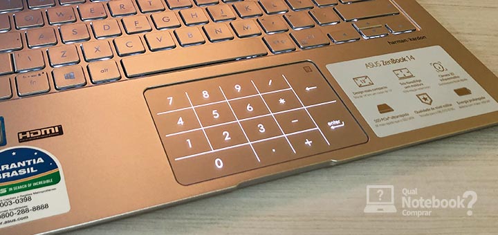 ASUS ZenBook 14 touchpad com teclado numerico digital NumPad