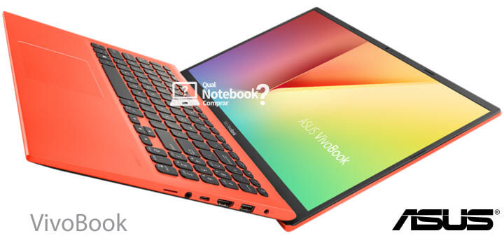 visão do Asus VivoBook 15 X512FA coral notebook vermelho Brasil