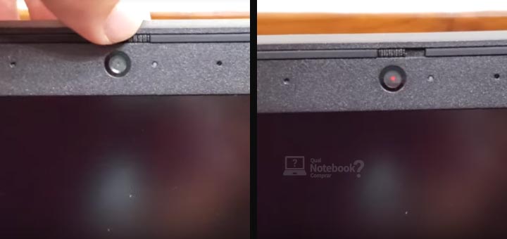 Detalhes da webcam da linha Ideapad L340, basta arrastar um slider para a esquerda para cobrir a câmera e garantir total privacidade.