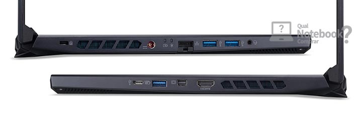 Acer Predator Helios 300 PH315-52-79MF portas entradas USB-C HDMI
