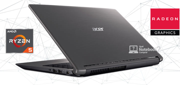 tampa cinza Notebook Acer Aspire 3 A315-41G com Ryzen 5