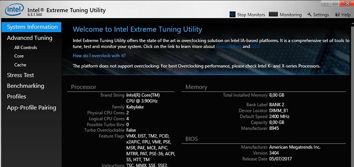 Thermal Throttling e Undervolt - Software Intel Extreme Tuning Utility