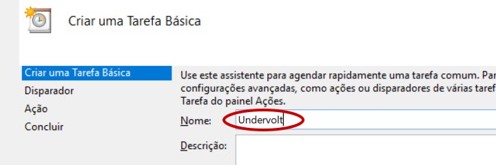 Tutorial Undervolt Boot - Criar tarefa básica