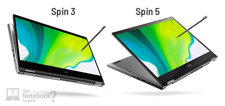 Acer Spin 3 e Acer Spin 5 comparativo design visual tamanho peso