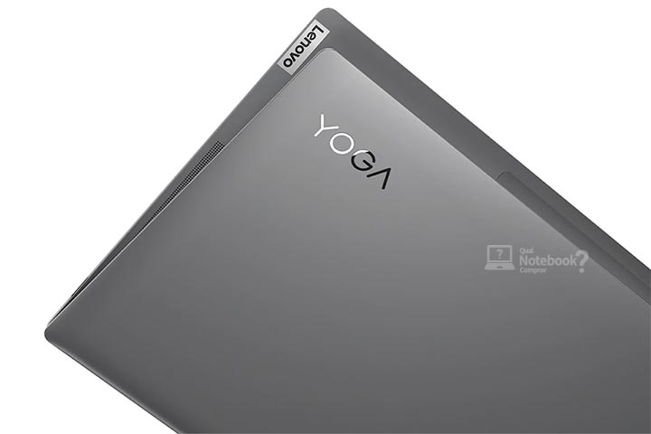 Lenovo Yoga S740 design e acabamento alumínio grafite baixo relevo