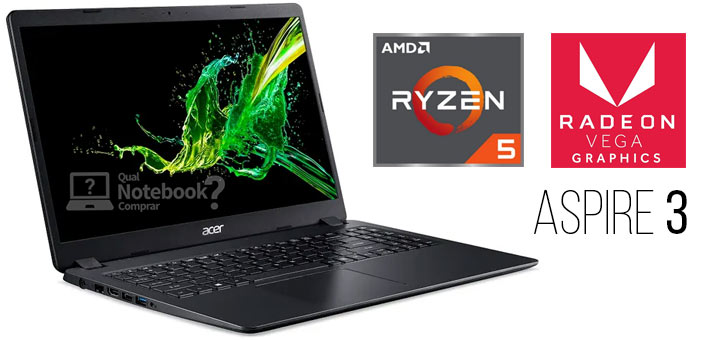 Configuração Notebook Aspire 3 Acer A315 Ryzen 5 Radeon Vega 8