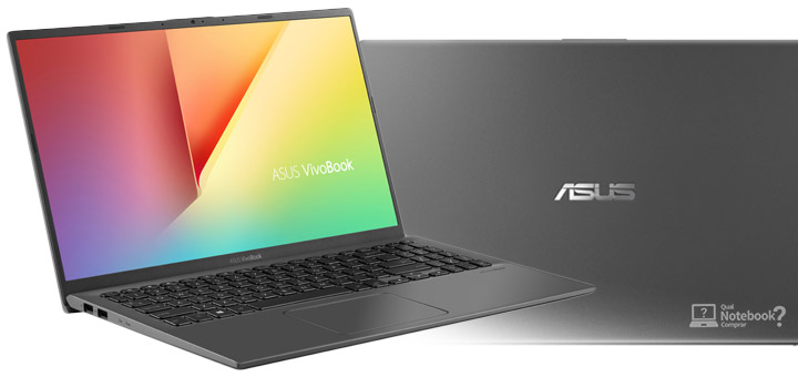 Notebook Asus Vivobook 15 X512FB com acabamento na cor cinza e tecnologia ErgoLift