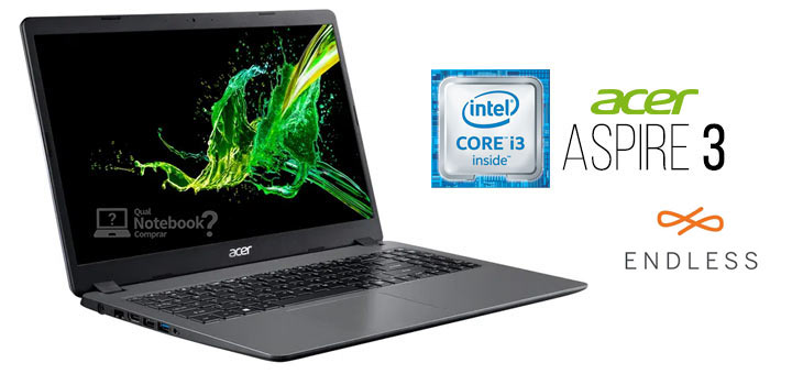 Processador Core i3 Sistema operacional Linux Endless OS notebook Acer Aspire 3