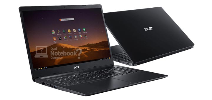 Acer Aspire 3 A315-34 design acabamento liso plastico preto linux Endless OS