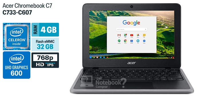 Acer Chromebook C7 C733-C607 especificacoes tecnicas ficha tecnica configuracoes