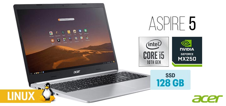 Acer Aspire 5 A515-54G-539Z capa Intel Core i5 decima geracao SSD 128 GB HD 1 TB GeForce MX250 Linux