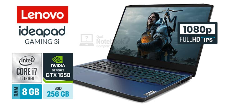 Lenovo IdeaPad Gaming 3i 82CG0001BR capa Intel Core i7 8 GB SSD 256 GB GTX 1650 Full HD IPS