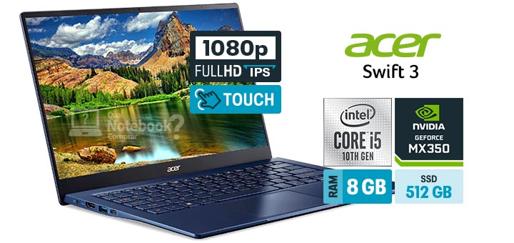 Acer Swift 5 SF514-54GT-56SL capa Intel Core i5 RAM 8 GB SSD 512 GB GeForce MX350 FHD IPS 14 pol touchscreen