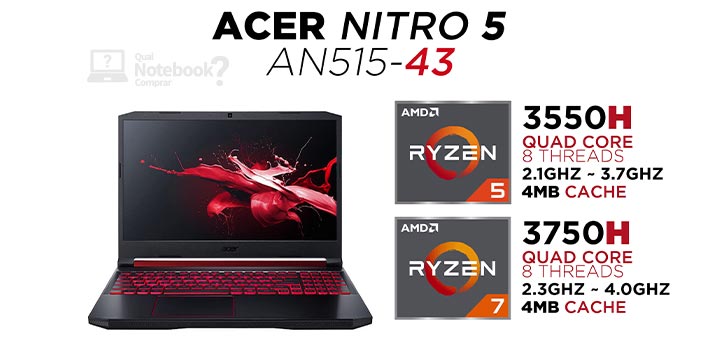 Novos Nitro 5 com AMD A515-43 processadores Ryzen 5 3550H Ryzen 7 3750H