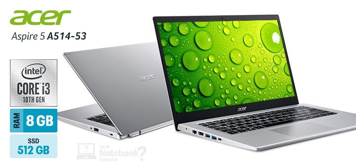 Acer Aspire 5 A514-53-339S capa Intel Core i3 10th Ice Lake RAM 8 GB SSD 512 GB 14 polegadas