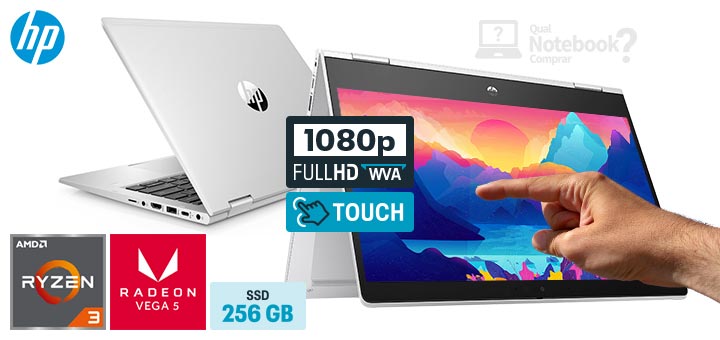 HP ProBook x360 435 G7 18Z97LA capa Ryzen 3 4th RAM 8 GB SSD 256 GB Radeon Vega 5 Full HD UWVA 13 polegadas touchscreen