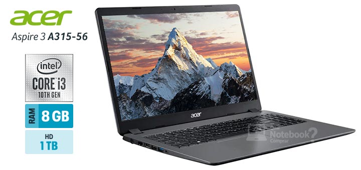 Acer Aspire 3 A315-56-34A9 capa Intel Core i3 Ice Lake RAM 8 GB HD 1 TB
