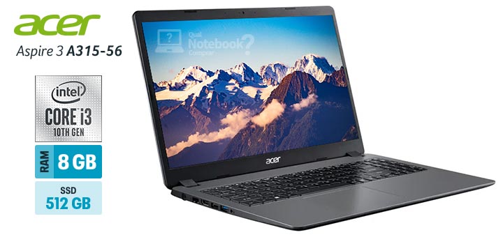 Acer Aspire 3 A315-56-35ET capa Intel Core i3 Ice Lake RAM 8 GB SSD 512 GB