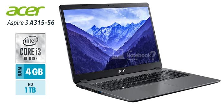 Acer Aspire 3 A315-56-36Z1 capa Intel Core i3 Ice Lake RAM 4 GB HD 1TB