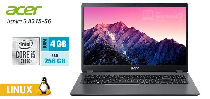 Acer Aspire 3 A315-56-569F capa Intel Core i5 Ice Lake RAM 4 GB SSD 256 GB Linux Endless OS