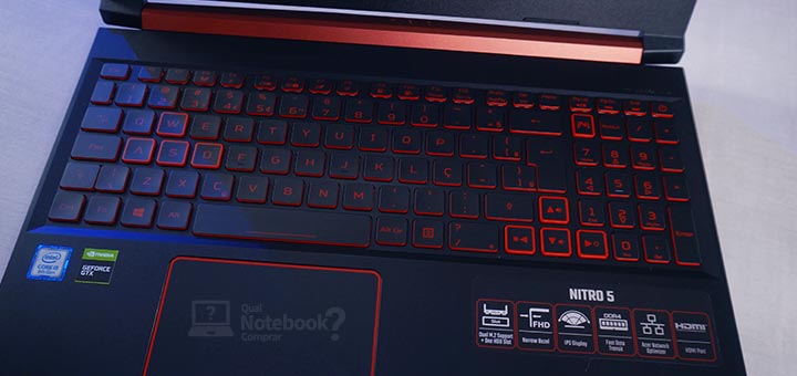 Acer Aspire Nitro 5 AN515-43 com AMD teclado e touchpad