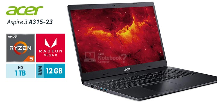 Acer Aspire 3 A315-23-R0LD capa AMD Ryzen 5 3500U RAM 12 GB HD 1TB Vega 8