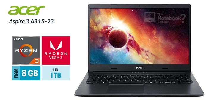 Acer Aspire 3 A315-23-R6DJ capa AMD Ryzen 3 3250U RAM 8 GB HDD 1 TB