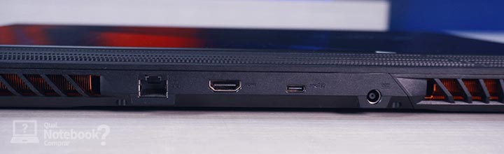 Unboxing ASUS ROG Strix G15 parte traseira portas conexoes USB-C DisplayPort HDMI