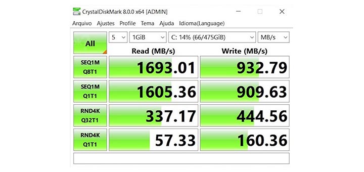 ASUS VivoBook 15 X512JP velocidade SSD CrystalDiskMark