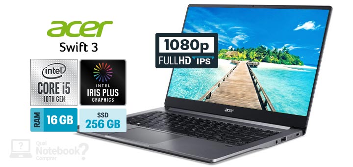 Acer Swift 3 SF314-57-57VY Cinza escuro capa Intel Core i5 10th RAM 16 GB SSD 256 GB 14 polegadas Full HD IPS Iris Plus