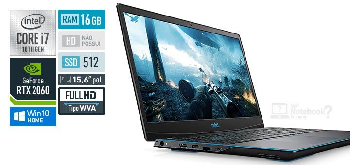 Dell G Series 15 G3-3500-A40P Core i7 10th RAM 16 GB SSD 512 GB GeForce RTX 2060 Full HD WVA Windows