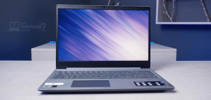Review Lenovo IdeaPad S145 82DJ0000BR visao frontal tela teclado visual design
