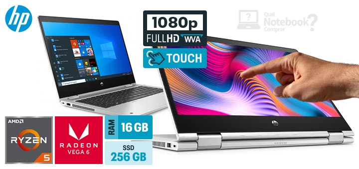 HP ProBook x360 435 G7 18Z98LA capa Ryzen 5 4th RAM 16 GB SSD 256 GB Radeon Vega 6 Full HD UWVA 13 polegadas touchscreen