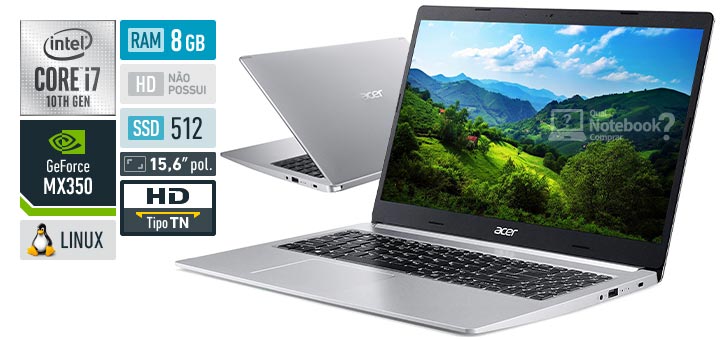 Acer Aspire 5 A515-55G-79NE Intel Core i7 10th RAM 8 GB SSD 512 GB Nvidia GeForce MX350 SO Linux