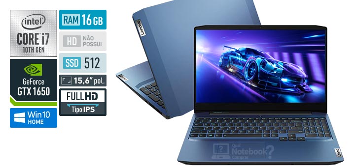 Lenovo IdeaPad Gaming 3i 82CG0004BR Core i7 10th RAM 16 GB SSD 512 GB GeForce GTX 1650 Full HD IPS
