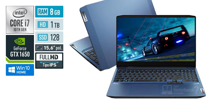 Lenovo IdeaPad Gaming 3i 82CG0006BR Intel Core i7 10th RAM 8 GB SSD 128 GB HDD 1 TB Nvidia GeForce GTX 1650