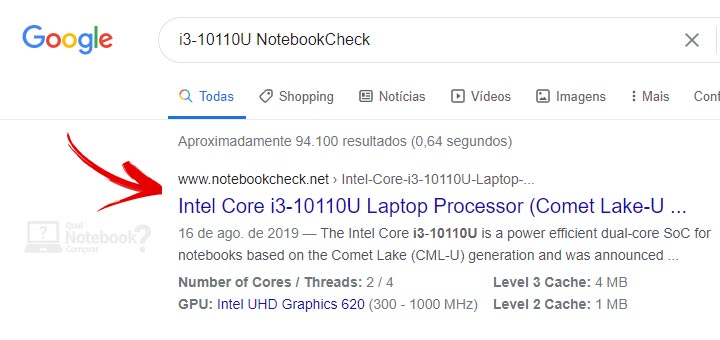 Placa de video integrada GPU para notebook busca NotebookCheck Google descobrir modelo GPU