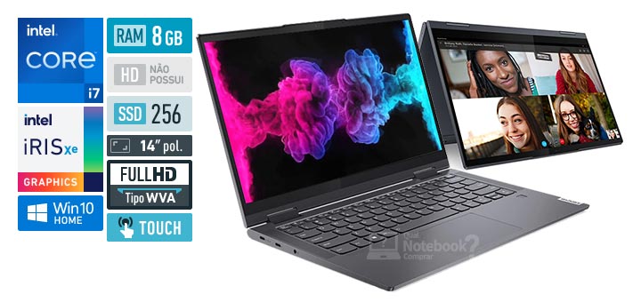 Lenovo Yoga 7i 82LW0001BR Intel Core i7 11th RAM 8 GB SSD 256 GB 14 Full HD WVA Touchscreen