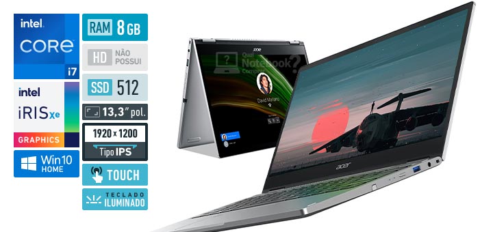 Acer Spin 3 SP313-51N-772S Intel Core i7 11th RAM 8 GB SSD 512 GB Iris Xe Graphics WUXGA Touch Screen
