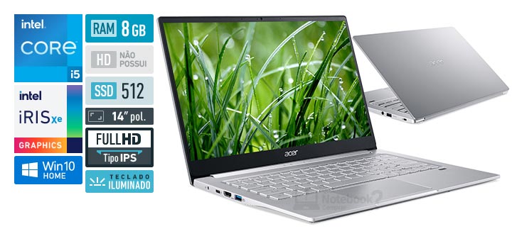 Acer Swift 3 SF314-59-56FS Intel Core i5 11th RAM 8 GB SSD 512 GB Intel Iris Xe Graphics 14 Full HD IPS