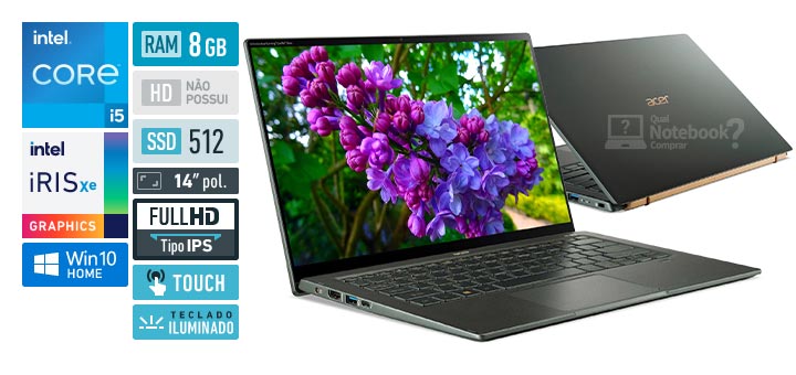 Acer Swift 5 SF514-55TA-519P Intel Core i5 11th RAM 8 GB SSD 512 GB Iris Xe Graphics Full HD IPS Touch