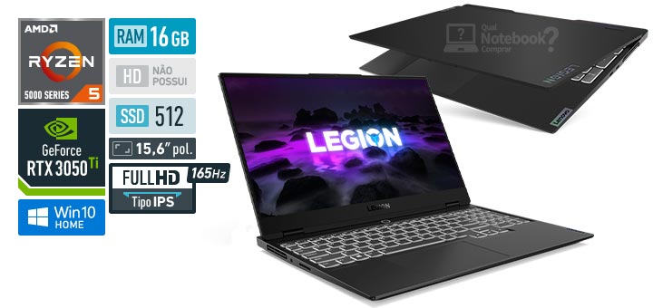 Lenovo Legion Slim 7 82K80016BR Ryzen 5 RAM 16 GB SSD 512 GB GeForce RTX 3050 Ti Full HD IPS 165 Hz